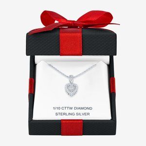 Genuine White Diamond Sterling Silver Heart Pendant Necklace 1/10 CT. T.W.
